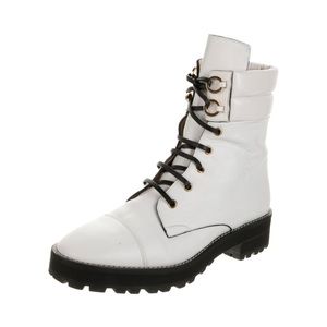 White Stuart Weitzman combat leather boots